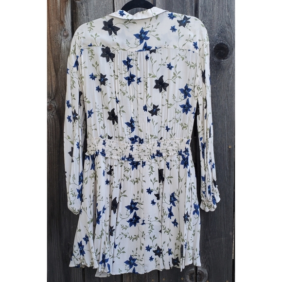 Free People Cream Floral Flowy Drawstring Waist Dress - Picture 6 of 8